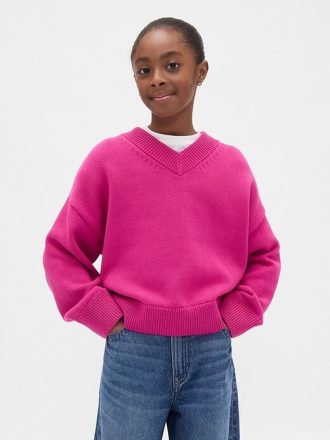 Kastenförmiger Pullover mit V-Ausschnitt für Kinder