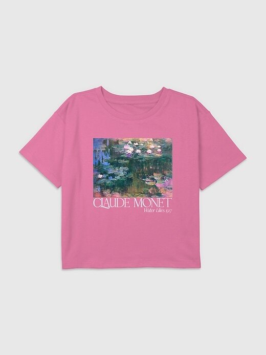 Kinder Boxy Crop T-Shirt mit Monet-Garten-Gemälde-Grafik Kinder Boxy Crop T-Shirt mit Monet-Garten-Gemälde-Grafik