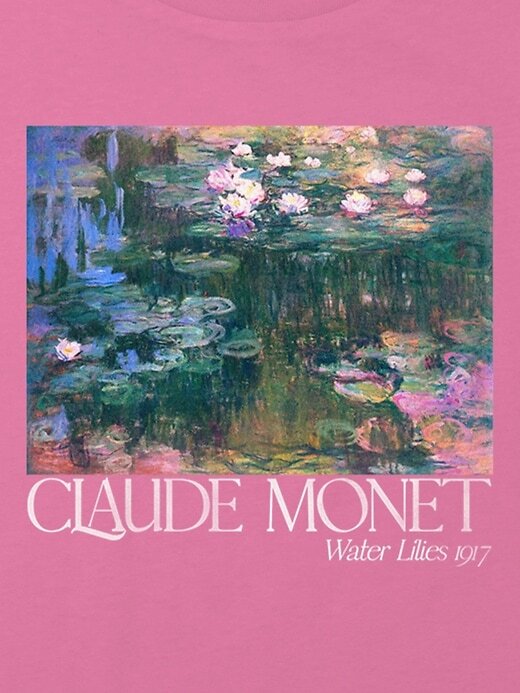 Kinder Boxy Crop T-Shirt mit Monet-Garten-Gemälde-Grafik Kinder Boxy Crop T-Shirt mit Monet-Garten-Gemälde-Grafik