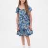 Kinder Denim-Kleid mit Puffärmeln und Blumenmuster Kinder Denim-Kleid mit Puffärmeln und Blumenmuster