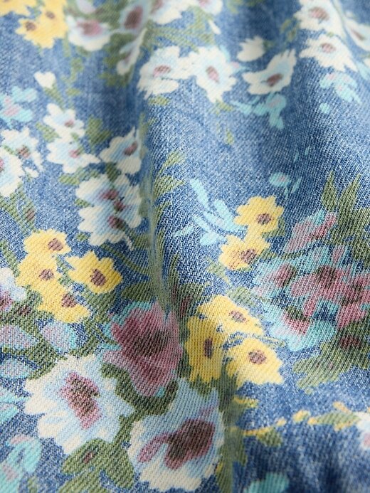 Kinder Denim-Kleid mit Puffärmeln und Blumenmuster Kinder Denim-Kleid mit Puffärmeln und Blumenmuster