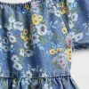 Kinder Denim-Kleid mit Puffärmeln und Blumenmuster Kinder Denim-Kleid mit Puffärmeln und Blumenmuster