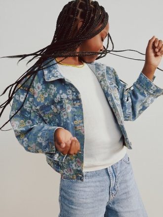 Kinder Jeansjacke mit Ballonärmeln und Blumenmuster
