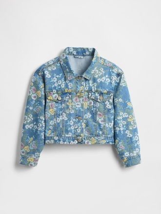 Kinder Jeansjacke mit Ballonärmeln und Blumenmuster