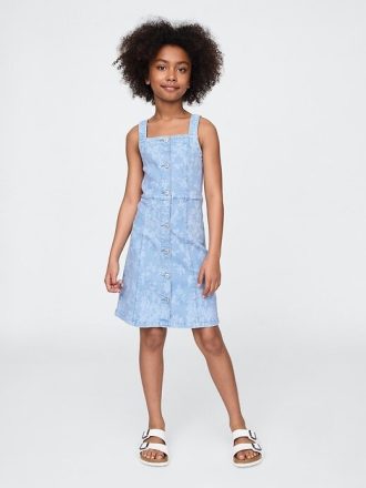 Kinder-Jeanskleid mit Blumenmuster