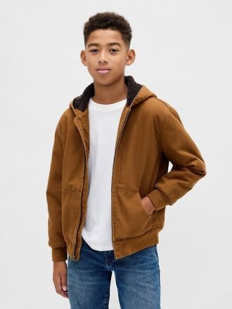 Kinder-Kapuzenpullover aus Canvas-Denim mit Sherpa-Futter