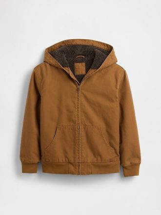 Kinder-Kapuzenpullover aus Canvas-Denim mit Sherpa-Futter
