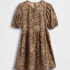 Kinder-Popeline-Kleid mit Puffärmeln und Leopardenmuster Kinder-Popeline-Kleid mit Puffärmeln und Leopardenmuster