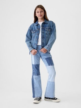 Kinder-Schlagjeans im Patchwork-Stil mit hohem Bund im 70er-Jahre-Stil