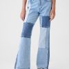 Kinder-Schlagjeans im Patchwork-Stil mit hohem Bund im 70er-Jahre-Stil