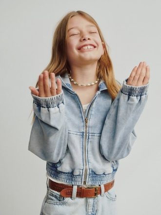 Kinder-Strick-Jeans-Kapuzenpullover mit Reißverschluss