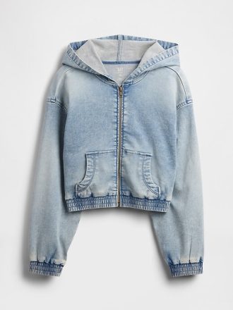 Kinder-Strick-Jeans-Kapuzenpullover mit Reißverschluss