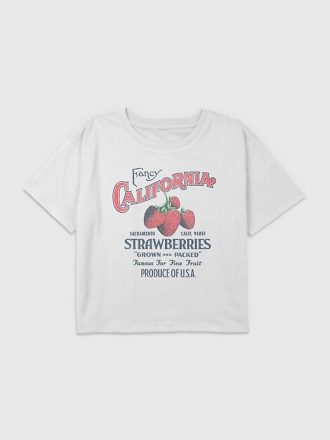 Kinder-T-Shirt mit kalifornischen Erdbeeren und Grafik im kastenförmigen Schnitt