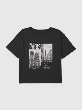 Kinder-T-Shirt mit Paris-Fotografie-Grafik und kastenförmigem Crop