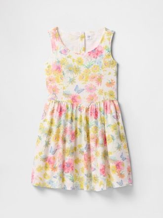 Kinderkleid aus Leinen-Baumwolle mit Blumenmuster