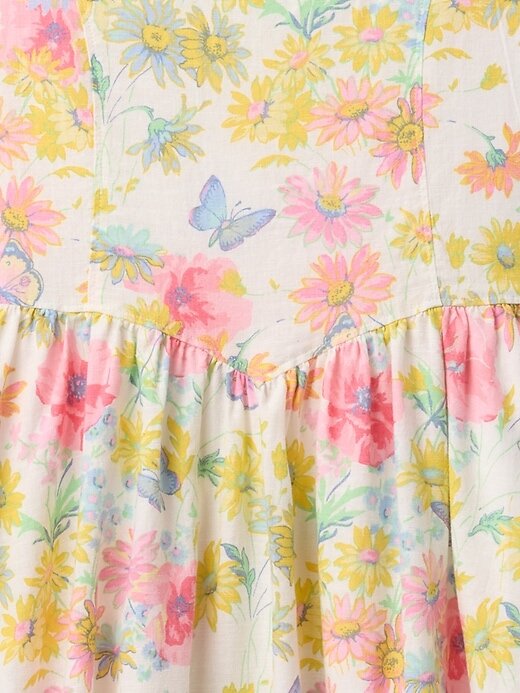 Kinderkleid aus Leinen-Baumwolle mit Blumenmuster Kinderkleid aus Leinen-Baumwolle mit Blumenmuster