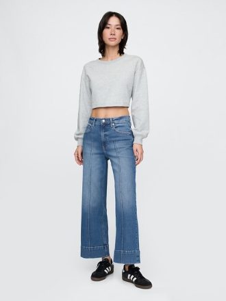 Knöchellange Jeans mit weitem Bein und hohem Bund