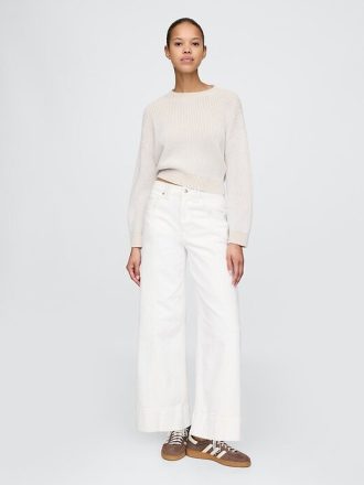 Knöchellange Jeans mit weitem Bein und hohem Bund