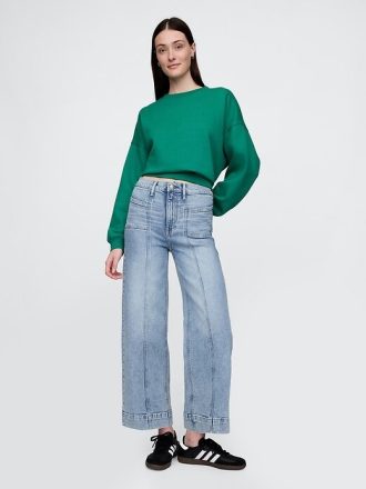 Knöchellange Jeans mit weitem Bein und hohem Bund