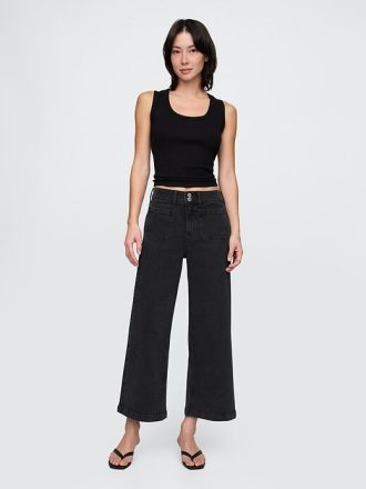 Knöchellange Jeans mit weitem Bein und hohem Bund