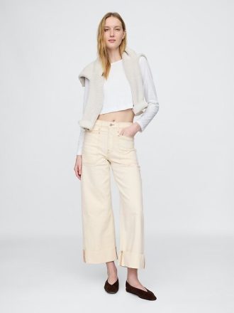 Knöchellange Jeans mit weitem Bein und hohem Bund
