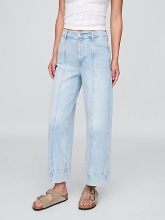 Knöchellange Jeans mit weitem Bein und hohem Bund