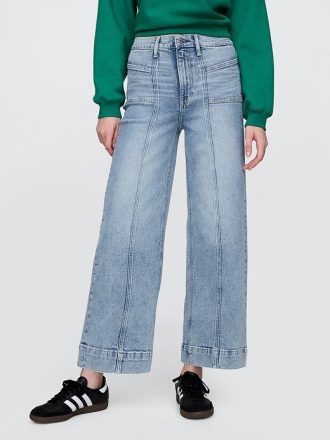 Knöchellange Jeans mit weitem Bein und hohem Bund