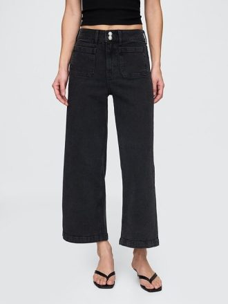 Knöchellange Jeans mit weitem Bein und hohem Bund