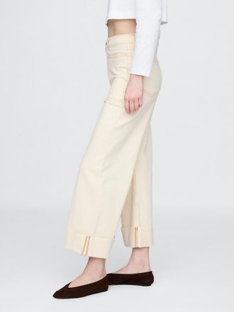 Knöchellange Jeans mit weitem Bein und hohem Bund