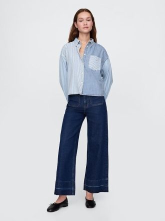 Knöchellange Jeans mit weitem Bein und hohem Schritt