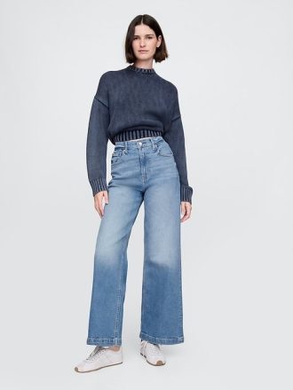 Knöchellange Jeans mit weitem Bein und hohem Schritt