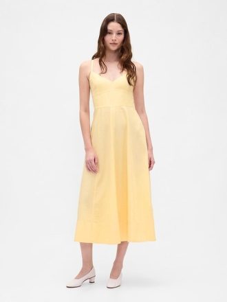 Korsett-Midikleid mit Nähten aus Leinenmischung