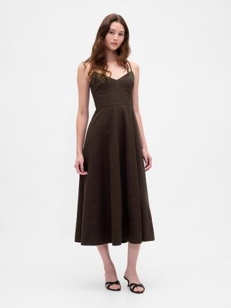 Korsett-Midikleid mit Nähten aus Leinenmischung