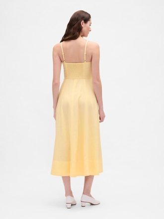 Korsett-Midikleid mit Nähten aus Leinenmischung