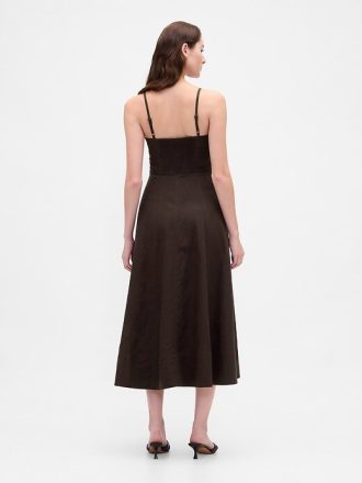 Korsett-Midikleid mit Nähten aus Leinenmischung