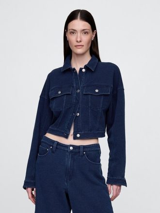 Kurze French-Terry-Jeansjacke mit Symbol