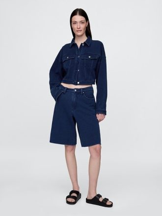 Kurze French-Terry-Jeansjacke mit Symbol