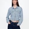 Kurze Jacke aus ultraweichem Denim mit Streifen und Symbol