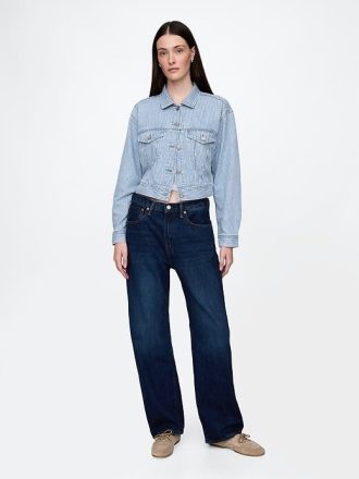 Kurze Jacke aus ultraweichem Denim mit Streifen und Symbol