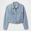 Kurze Jacke aus ultraweichem Denim mit Streifen und Symbol