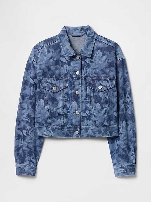 Kurze Jeansjacke mit Blumenmuster und Symbol Kurze Jeansjacke mit Blumenmuster und Symbol