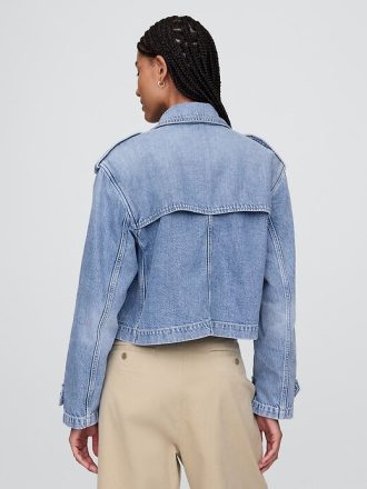 Kurze Trenchcoatjacke aus ultraweichem Denim