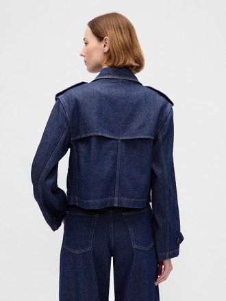 Kurze Trenchcoatjacke aus ultraweichem Denim