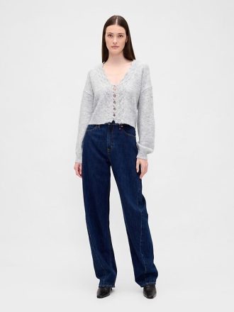 Kurzer Cardigan aus flauschigem Pointelle-Gewellt