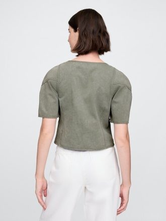 Kurzes Denim-Hemd mit Röhrenärmeln