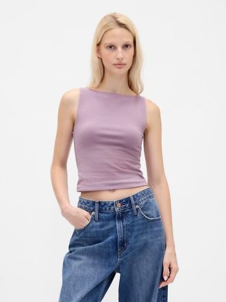 Kurzes Jersey-Tanktop aus CloseStrick mit U-Boot-Ausschnitt