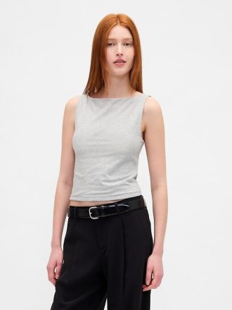 Kurzes Jersey-Tanktop aus CloseStrick mit U-Boot-Ausschnitt