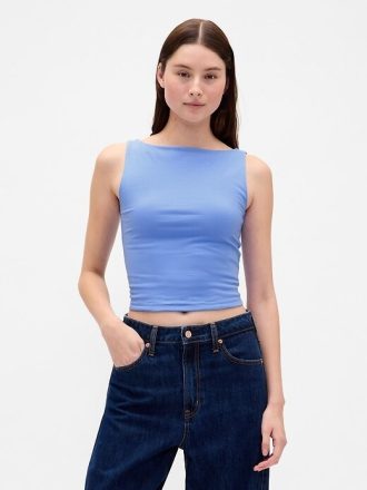 Kurzes Jersey-Tanktop aus CloseStrick mit U-Boot-Ausschnitt