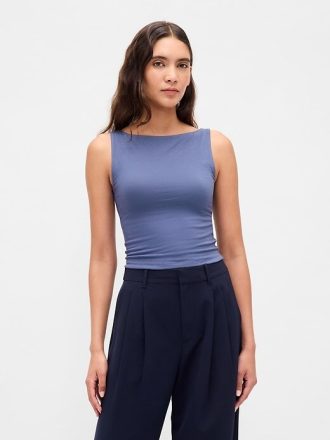 Kurzes Jersey-Tanktop aus CloseStrick mit U-Boot-Ausschnitt