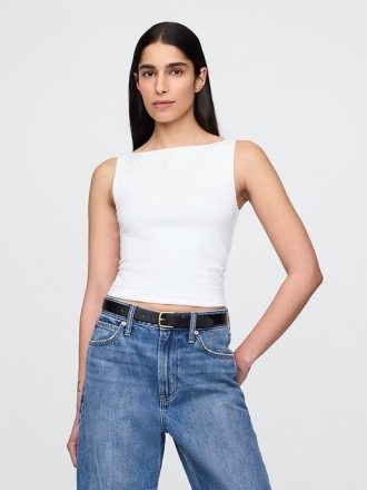 Kurzes Jersey-Tanktop aus CloseStrick mit U-Boot-Ausschnitt